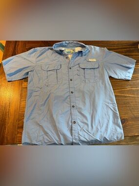 Magellan Outdoors Fish Gear Button Up Fishing Shirt Blue Mens Medium Relaxed Fit